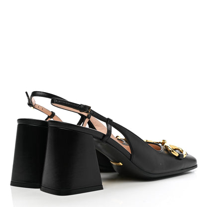 Gucci Malaga Kid Horsebit 75mm Slingback Pumps 37.5 Black 4 of 10