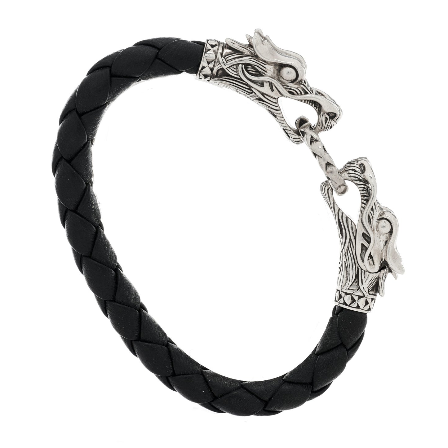 Sterling Silver Leather Naga Dragon Legend Bracelet Black