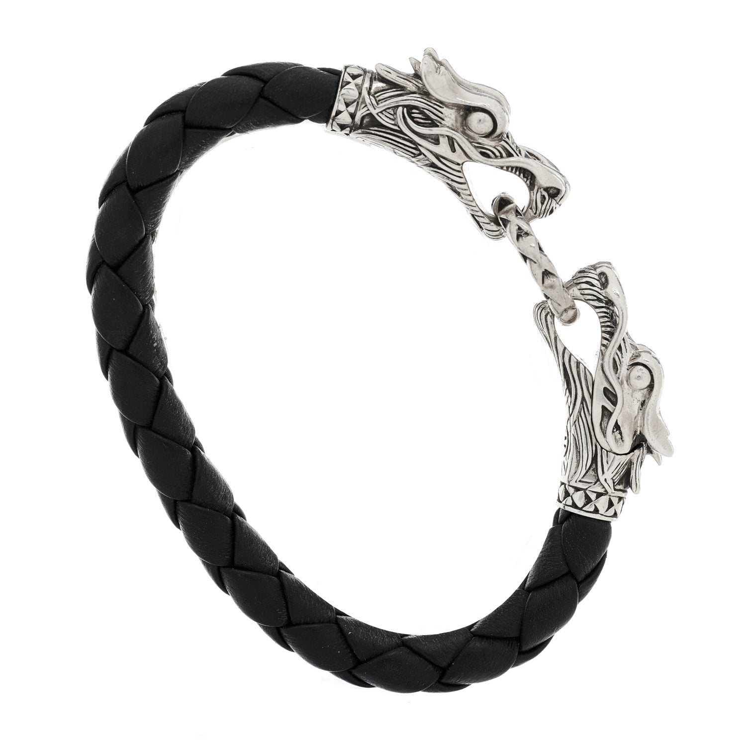 John Hardy Sterling Silver Leather Naga Dragon Legend Bracelet Black 4 of 5
