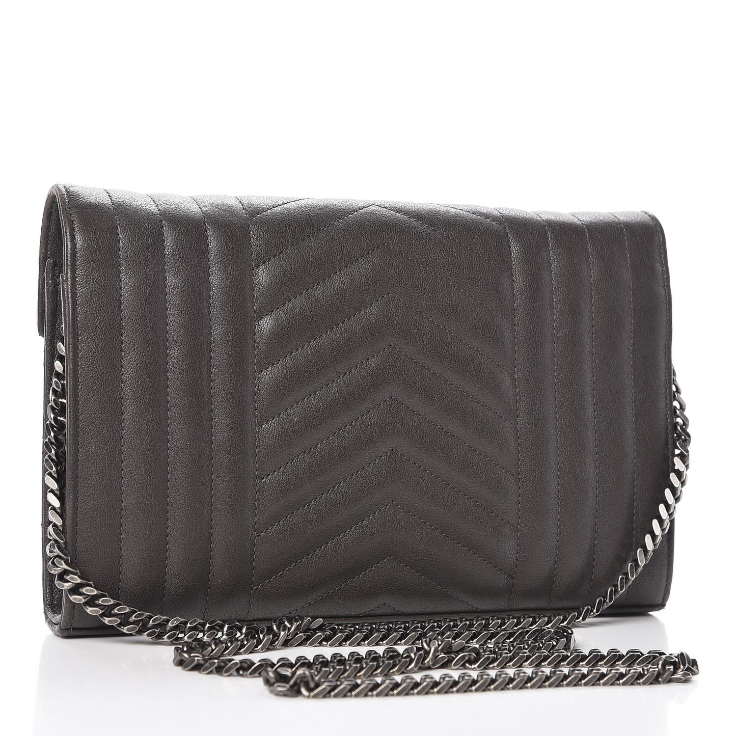 Sheepskin Tri-Quilt Monogram Envelope Chain Wallet Earth