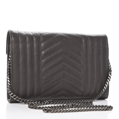 Saint Laurent Sheepskin Tri-Quilt Monogram Envelope Chain Wallet Earth 3 of 13