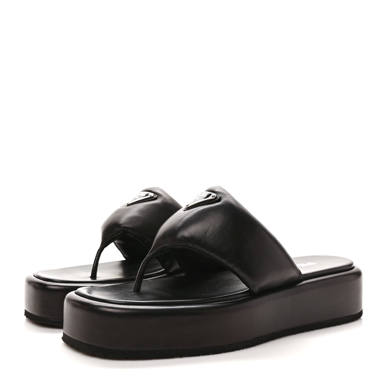 Prada Nappa Soft Padded Metal Triangle Logo 35mm Thong Sandals 40 Black 3 of 9