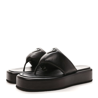 Prada Nappa Soft Padded Metal Triangle Logo 35mm Thong Sandals 40 Black 3 of 9