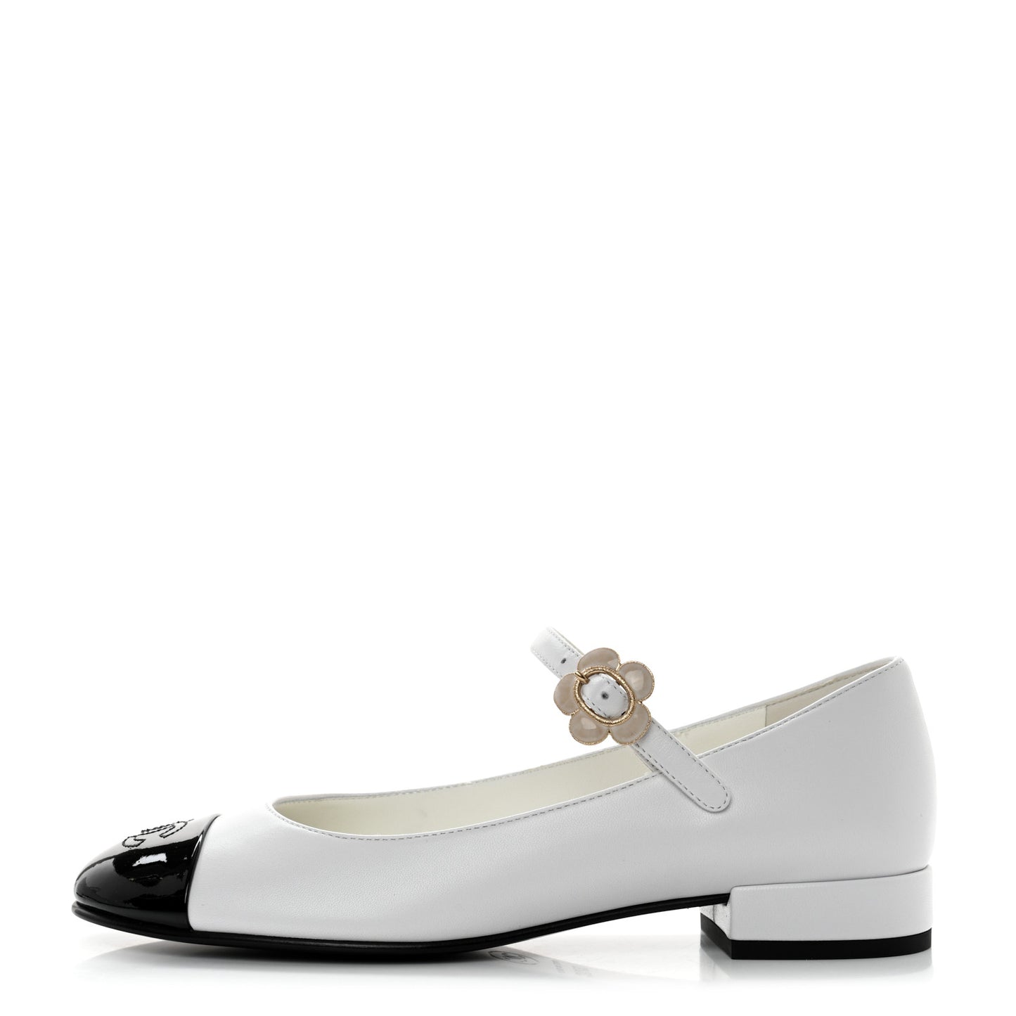 Patent Lambskin Mary Jane Flats 37.5 White Black