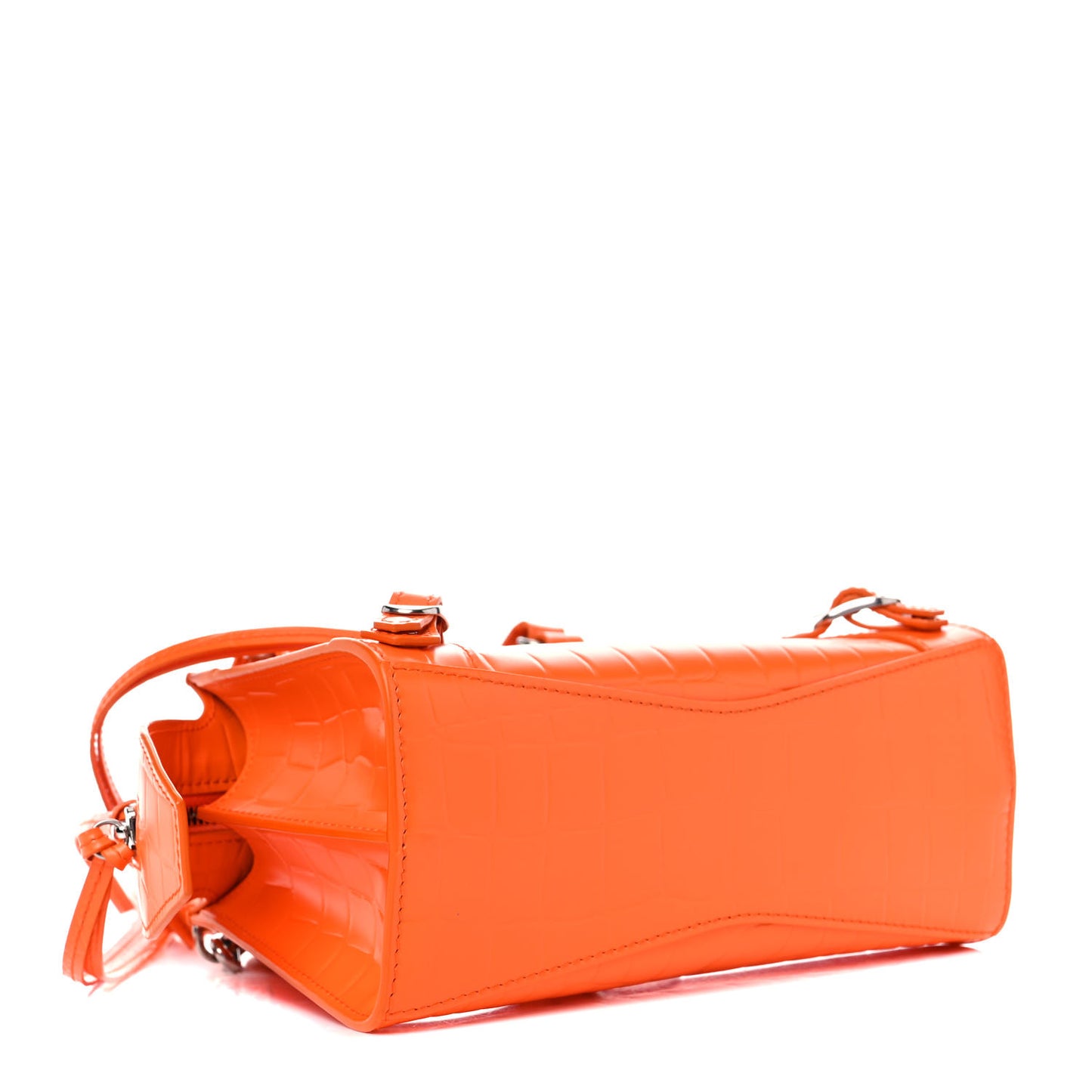 Semi Shiny Calfskin Crocodile Embossed Neo Classic Silver Hardware Mini City Orange