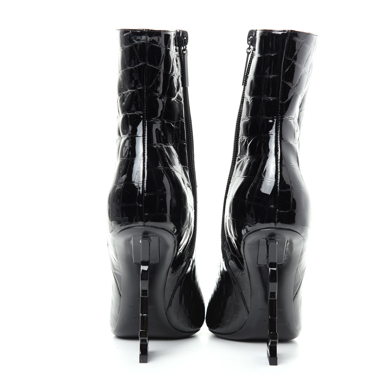 Saint Laurent Alligator Embossed Patent Calfskin Opyum 110 Ankle Boots 36 Black 7 of 11