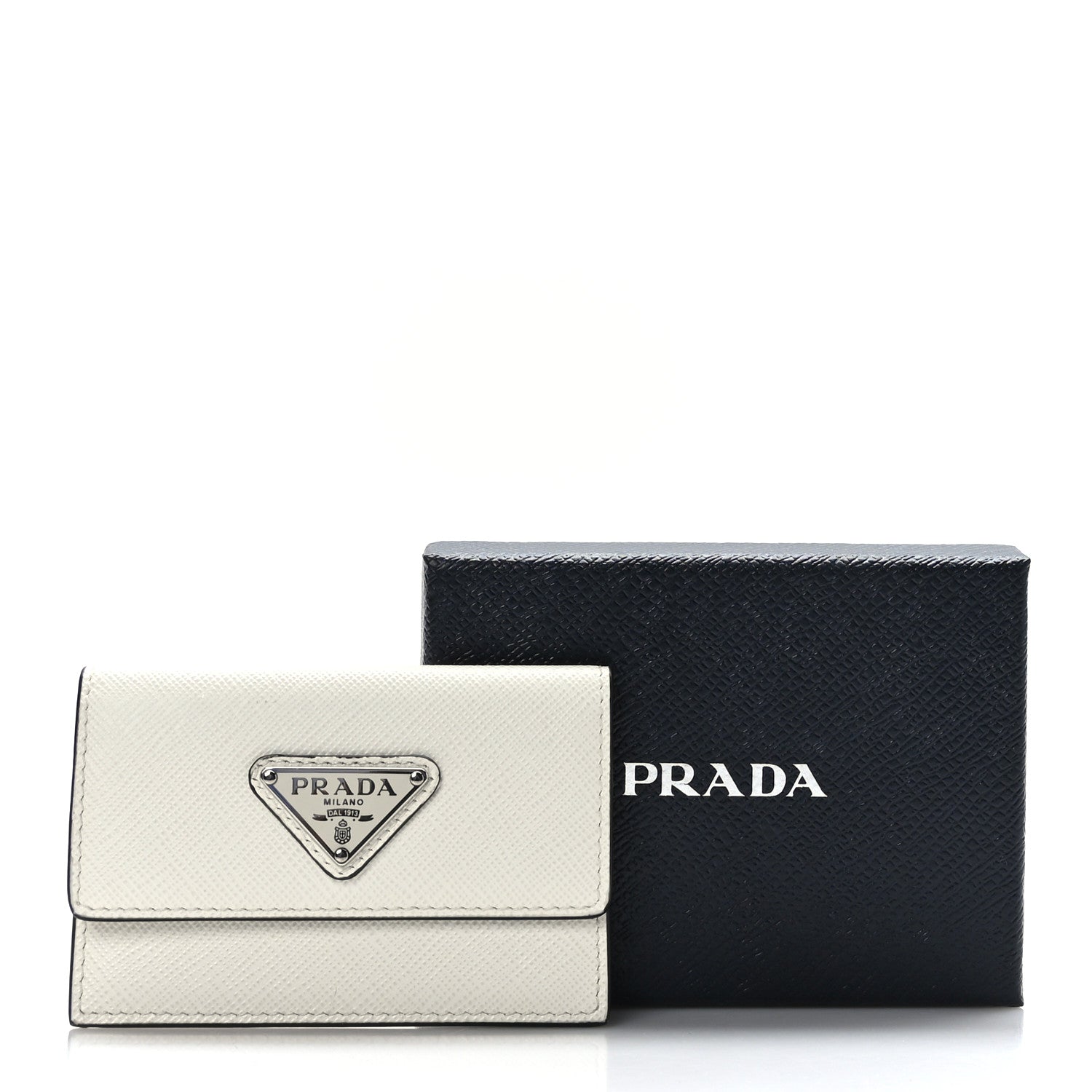 Prada Saffiano Triangle Card Holder White 7 of 7
