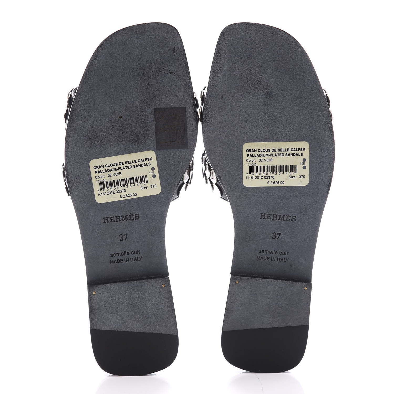 Hermes Calfskin Clou De Selle Oran Sandals 37 Black 6 of 10