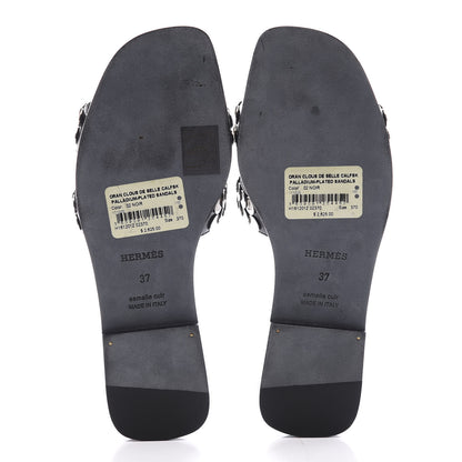 Hermes Calfskin Clou De Selle Oran Sandals 37 Black 6 of 10