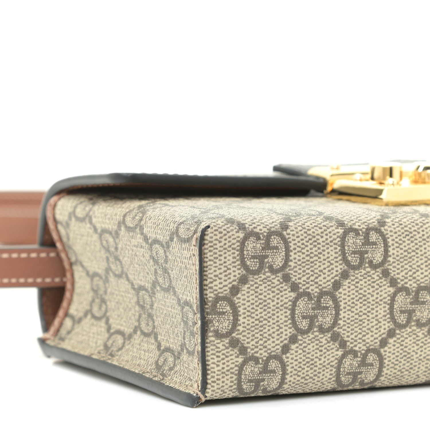 Gucci GG Supreme Monogram Calfskin Mini Padlock Top Handle Shoulder Bag Beige Black Cuir 6 of 10