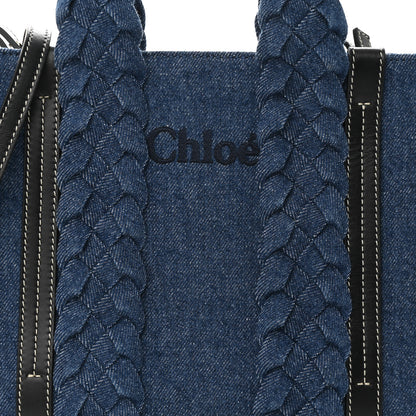 Chloe Denim Calfskin Small Braided Woody Ribbon Tote Blue 8 of 9