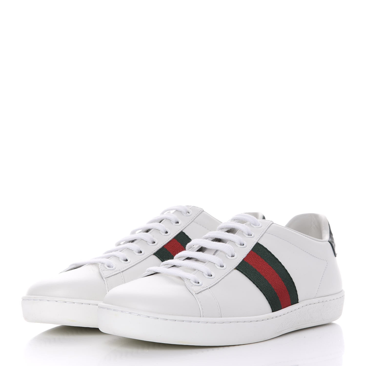 Gucci Calfskin Crocodile Web Ace Sneakers 37.5 White Green 3 of 8