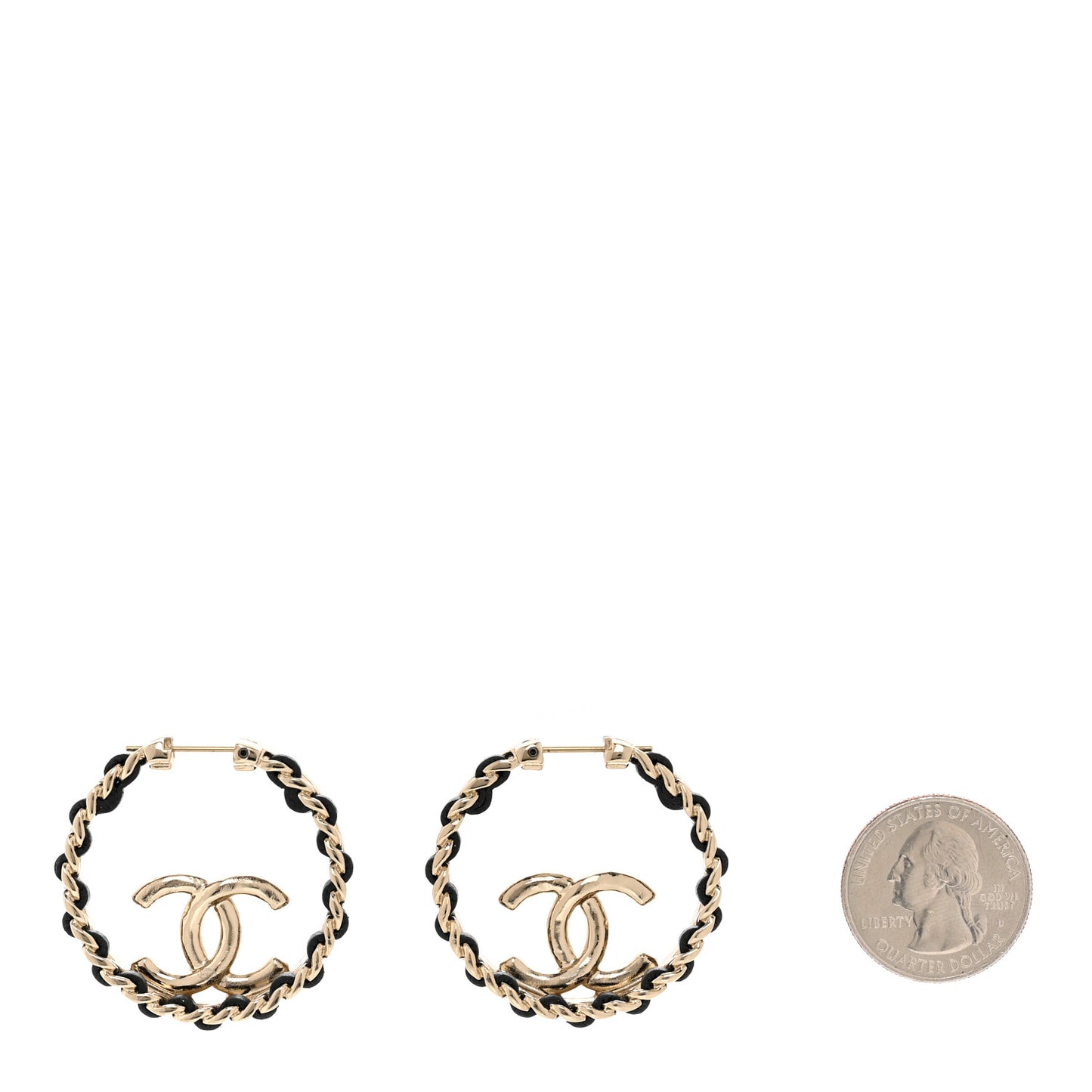 Lambskin CC Chain Hoop Earrings Black Gold