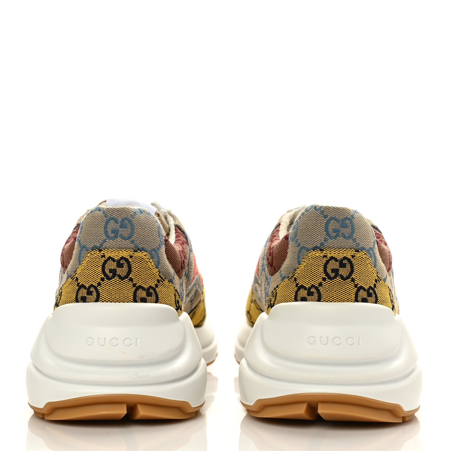 Gucci Monogram Multicolor Mens Rhyton Sneakers 10 Yellow Blue Great White Tabasco 5 of 10