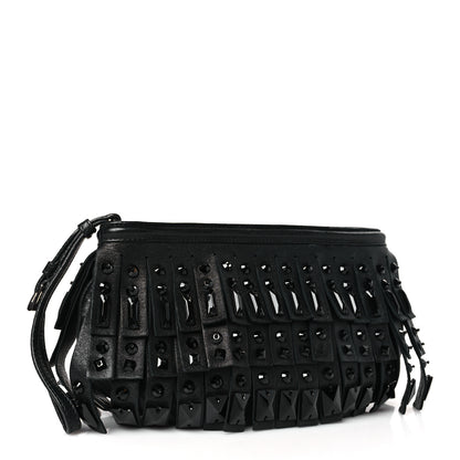 Prada Nappa Jeweled Fringe Wristlet Clutch Black 3 of 9