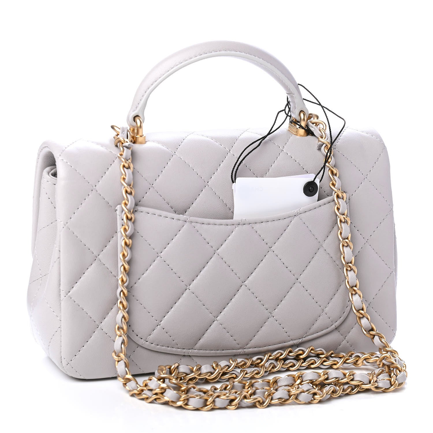 Chanel Lambskin Quilted Mini Top Handle Rectangular Flap Grey 2 of 4