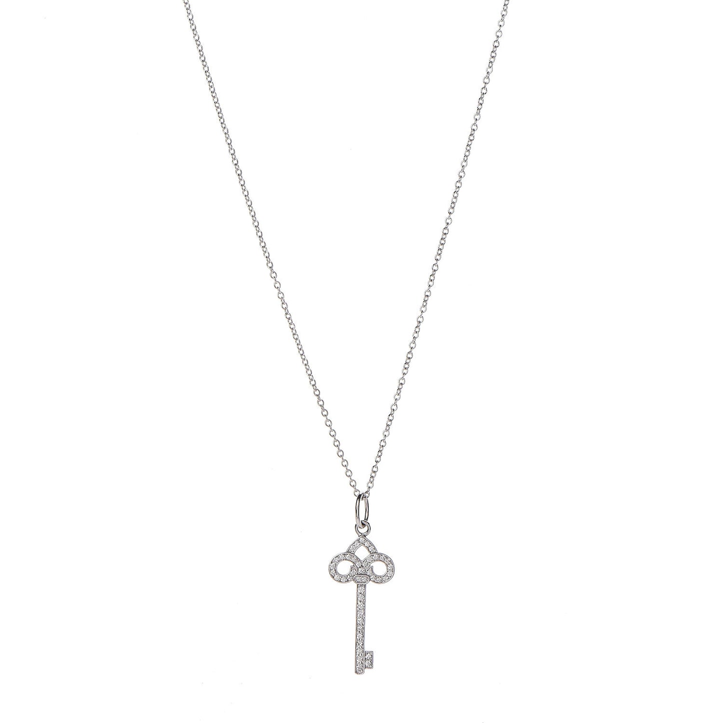 18K White Gold Diamond Mini Fleur De Lis Key Pendant
