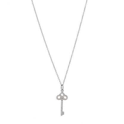 Tiffany 18K White Gold Diamond Mini Fleur De Lis Key Pendant 1 of 7