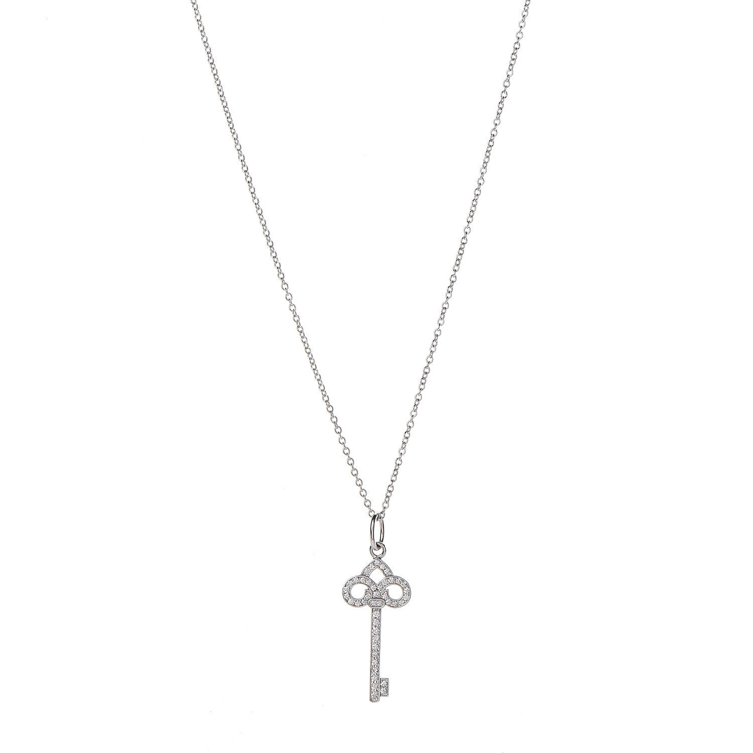 Tiffany 18K White Gold Diamond Mini Fleur De Lis Key Pendant 1 of 7
