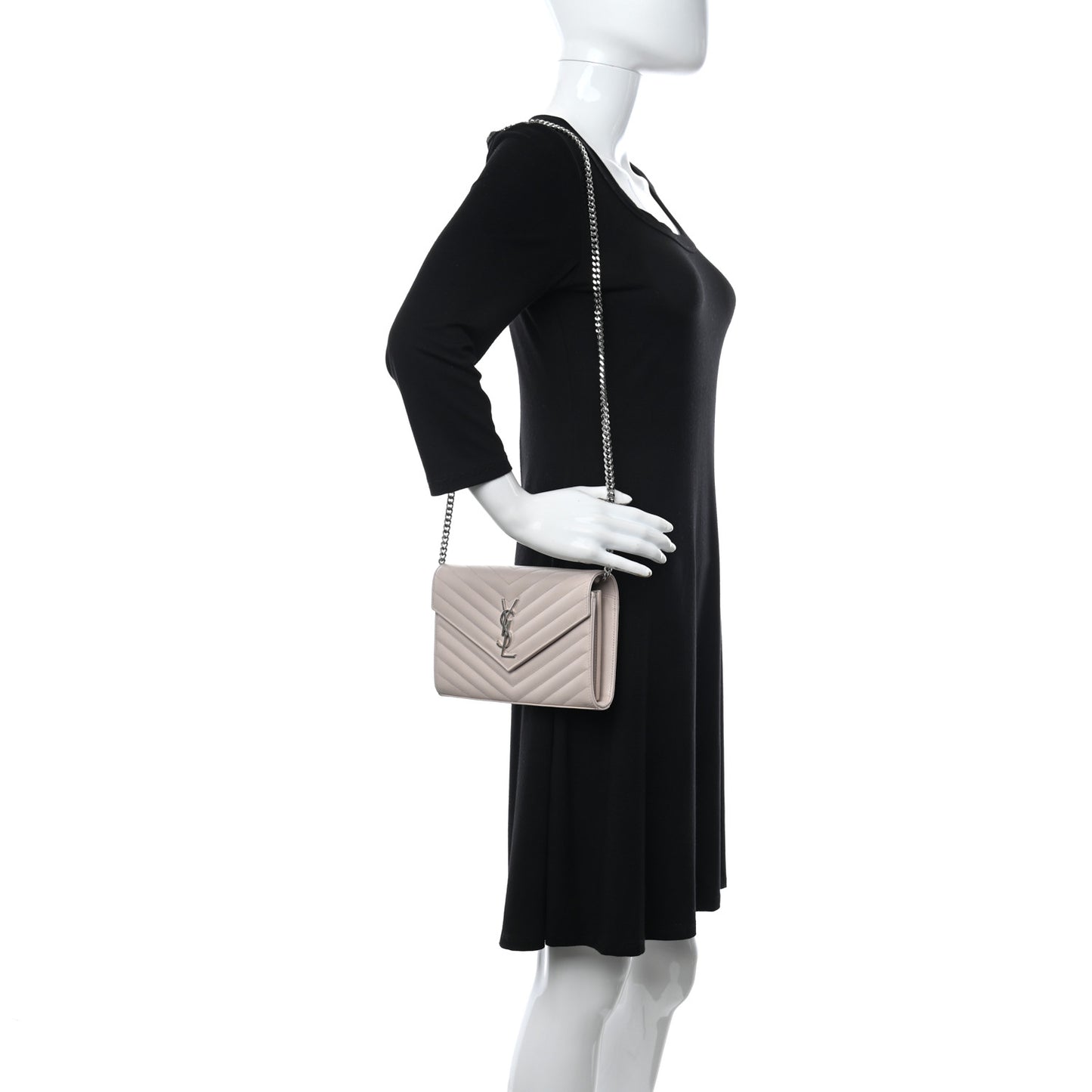 Grain De Poudre Matelasse Chevron Monogram Chain Wallet Pale Pink