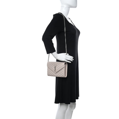 Saint Laurent Grain De Poudre Matelasse Chevron Monogram Chain Wallet Pale Pink 2 of 9