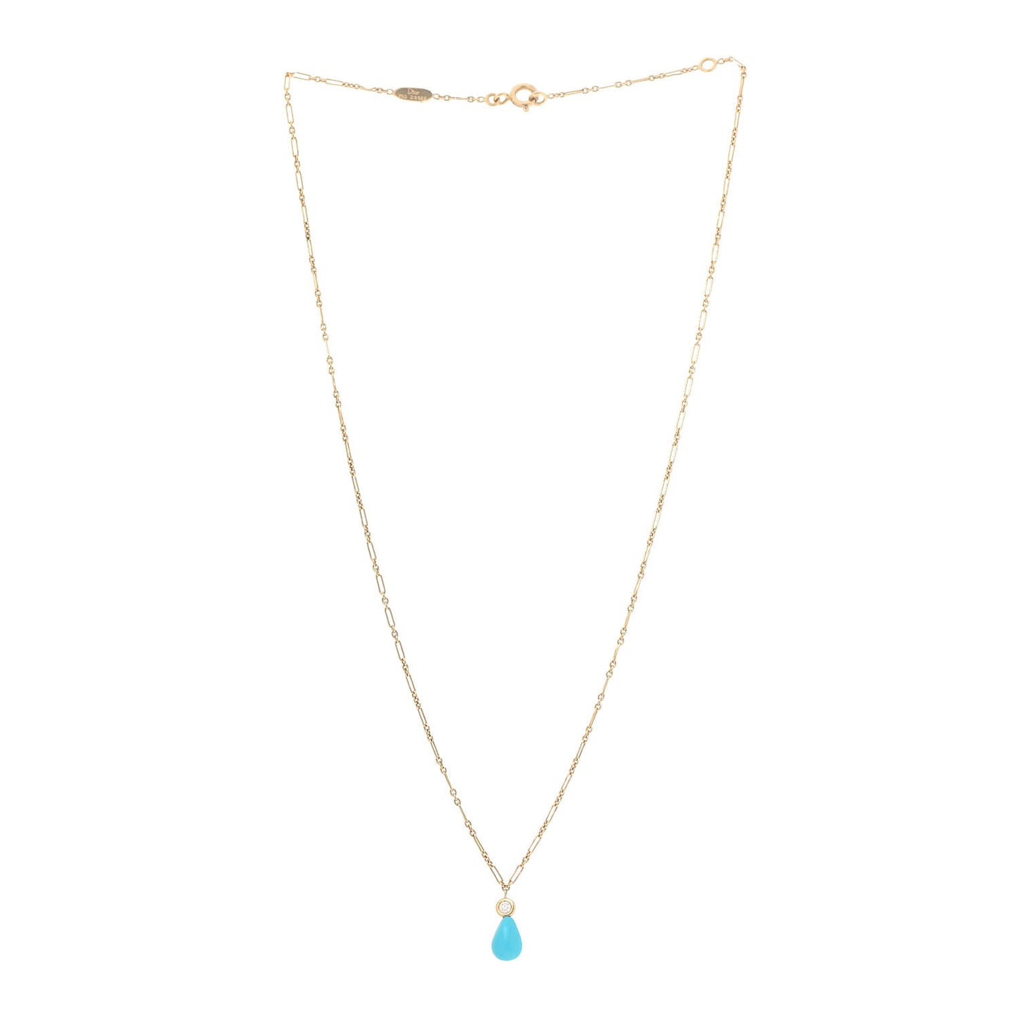 18K Yellow Gold Diamond Turquoise Drop Pendant Necklace