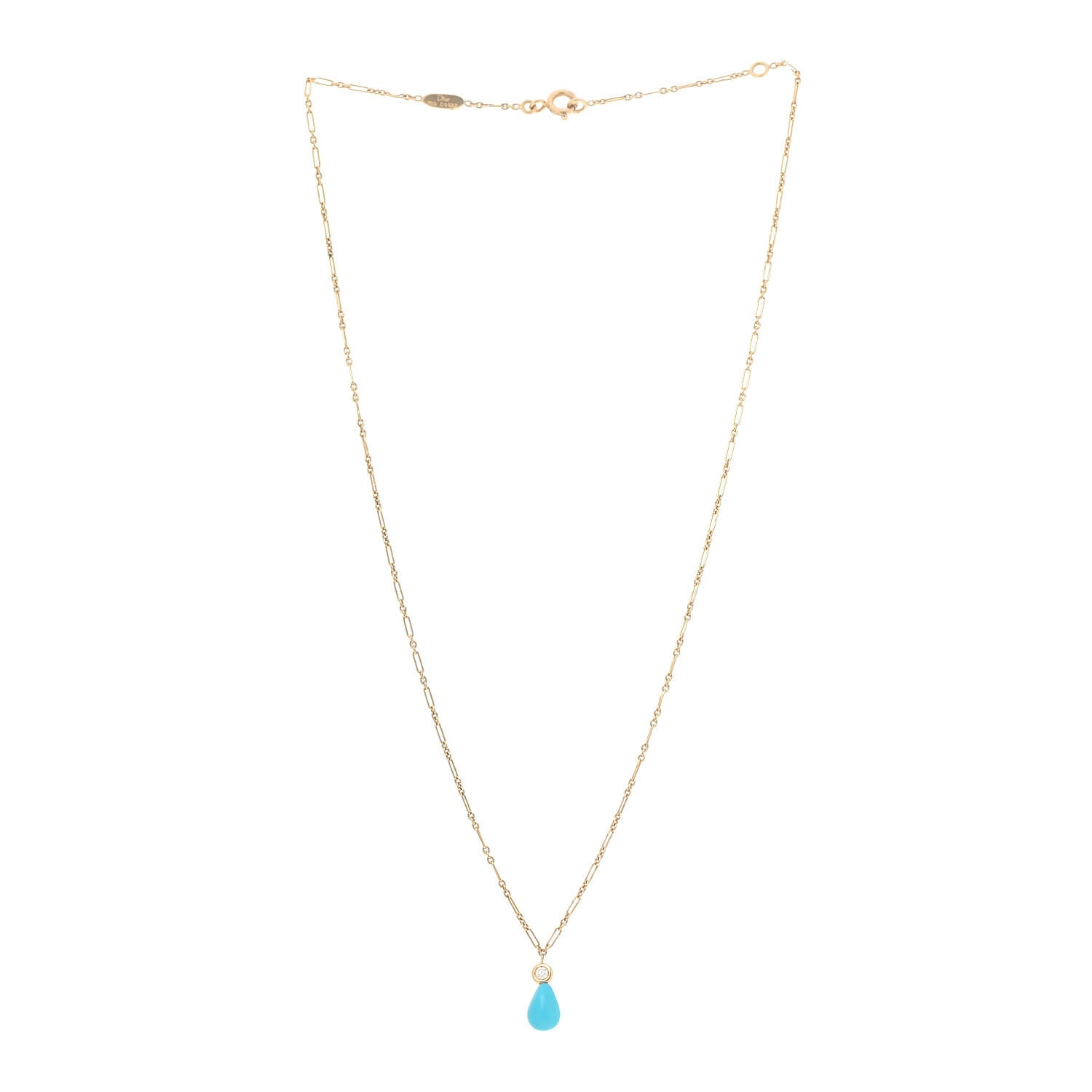 Christian Dior 18K Yellow Gold Diamond Turquoise Drop Pendant Necklace 3 of 4