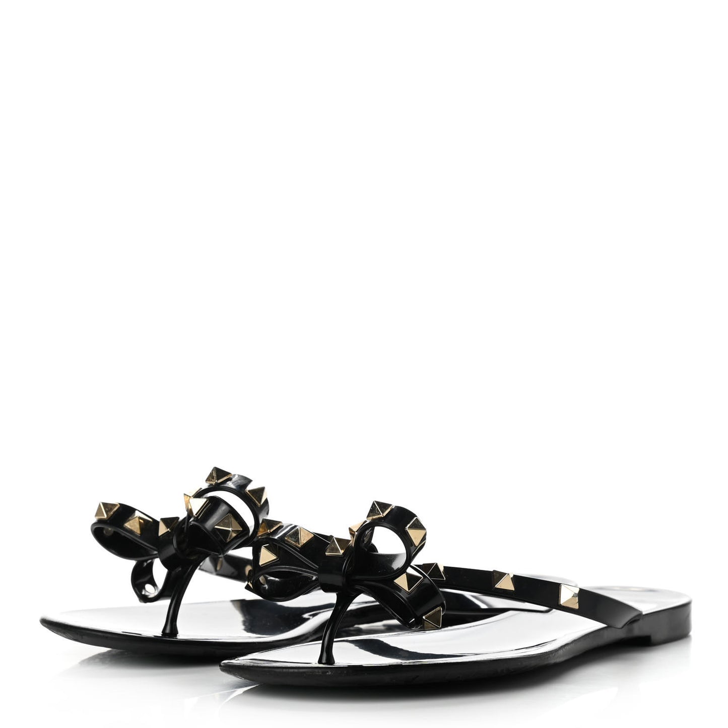 PVC Jelly Rockstud Bow Thong Sandals 38 Black