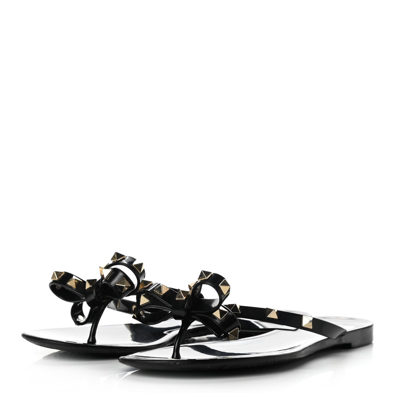 Valentino Garavani PVC Jelly Rockstud Bow Thong Sandals 38 Black 3 of 9