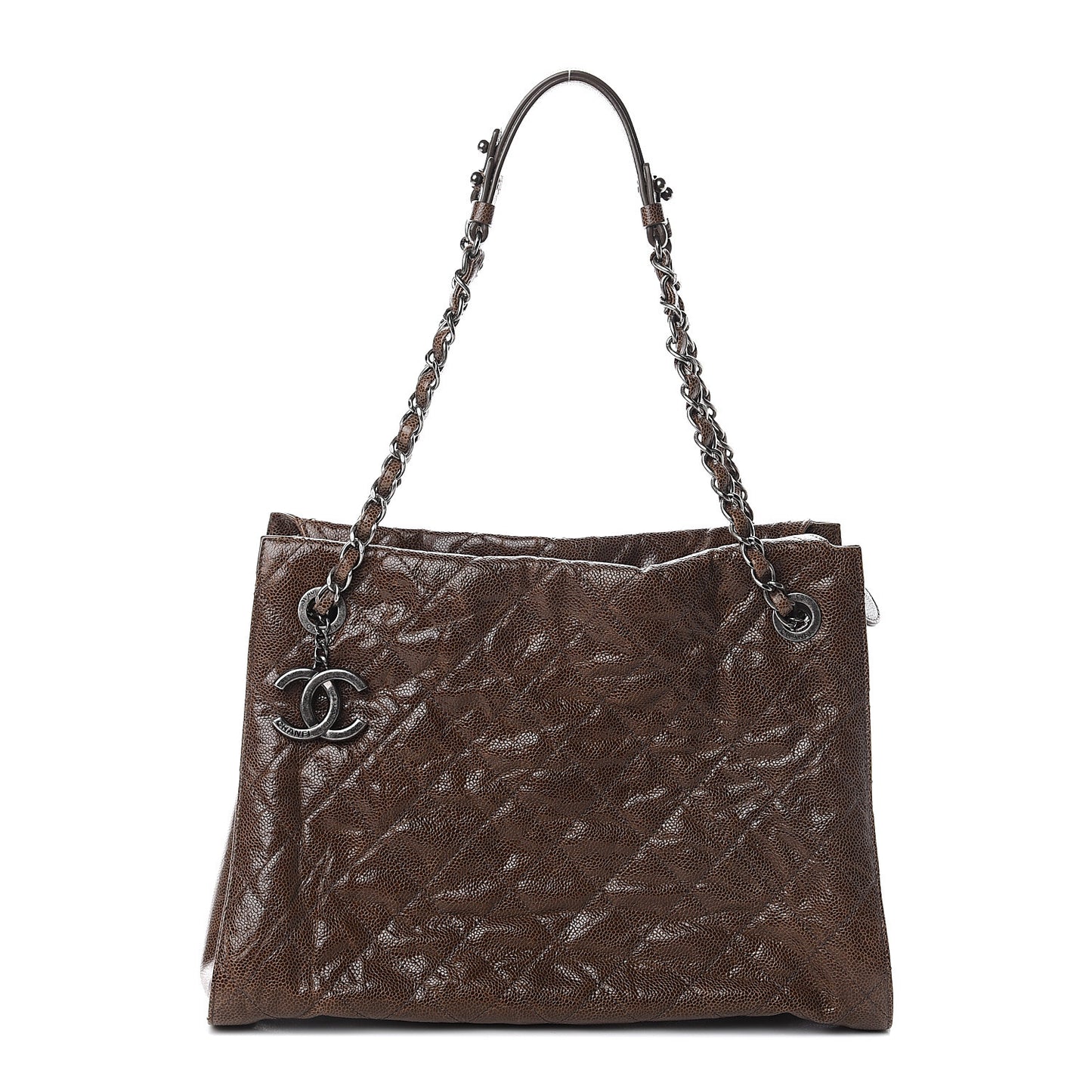 Glazed Caviar Quilted Tote Brown