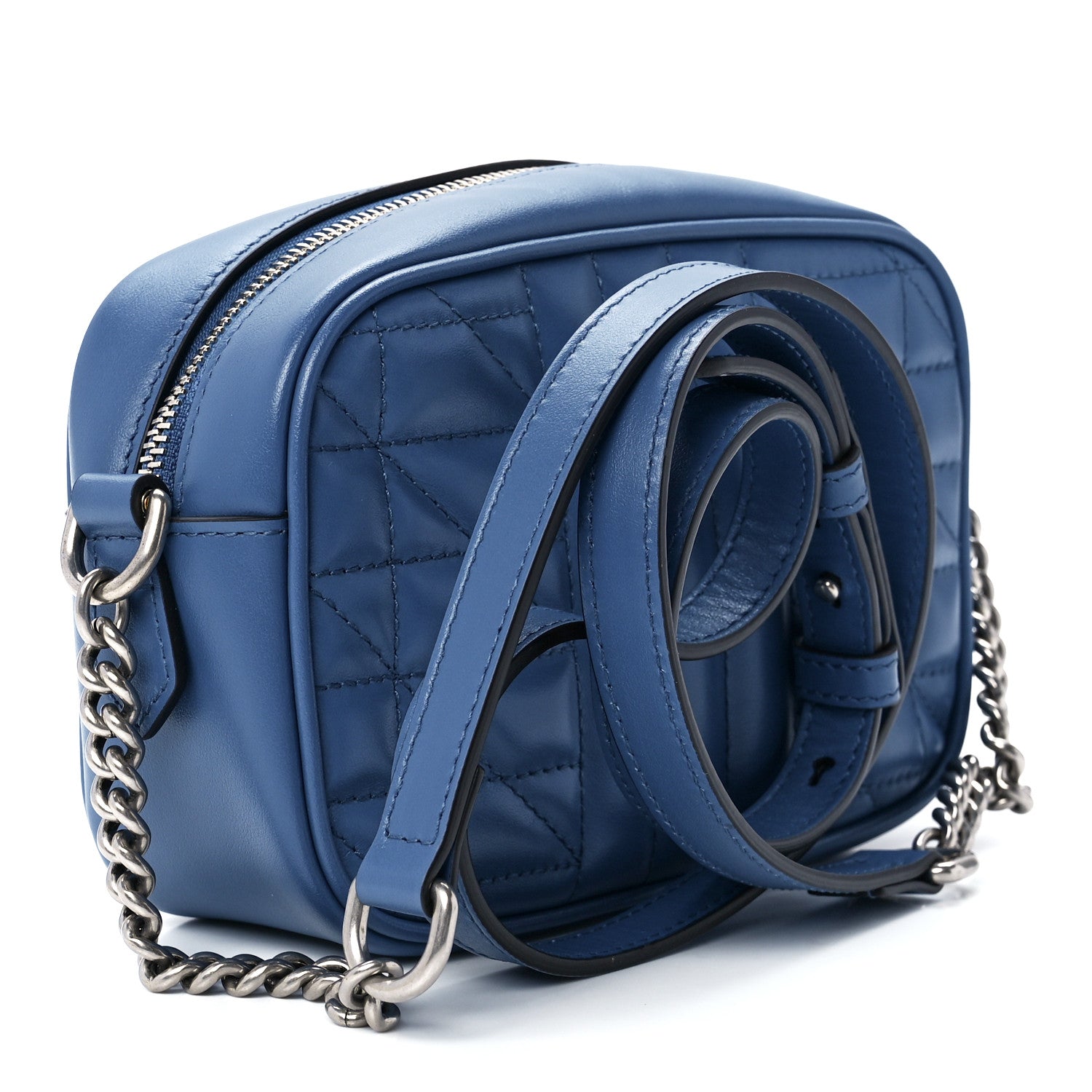 Gucci Calfskin Matelasse Aria Mini GG Marmont Chain Shoulder Bag Clear Blue 3 of 12