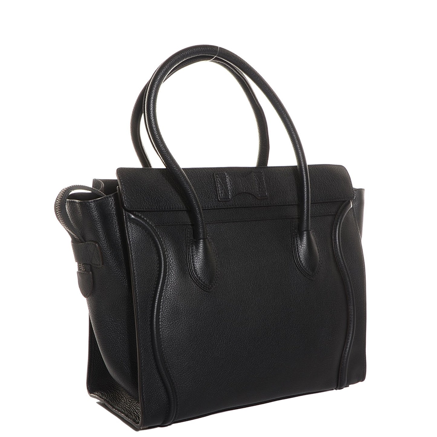Drummed Calfskin Shoulder Luggage Black
