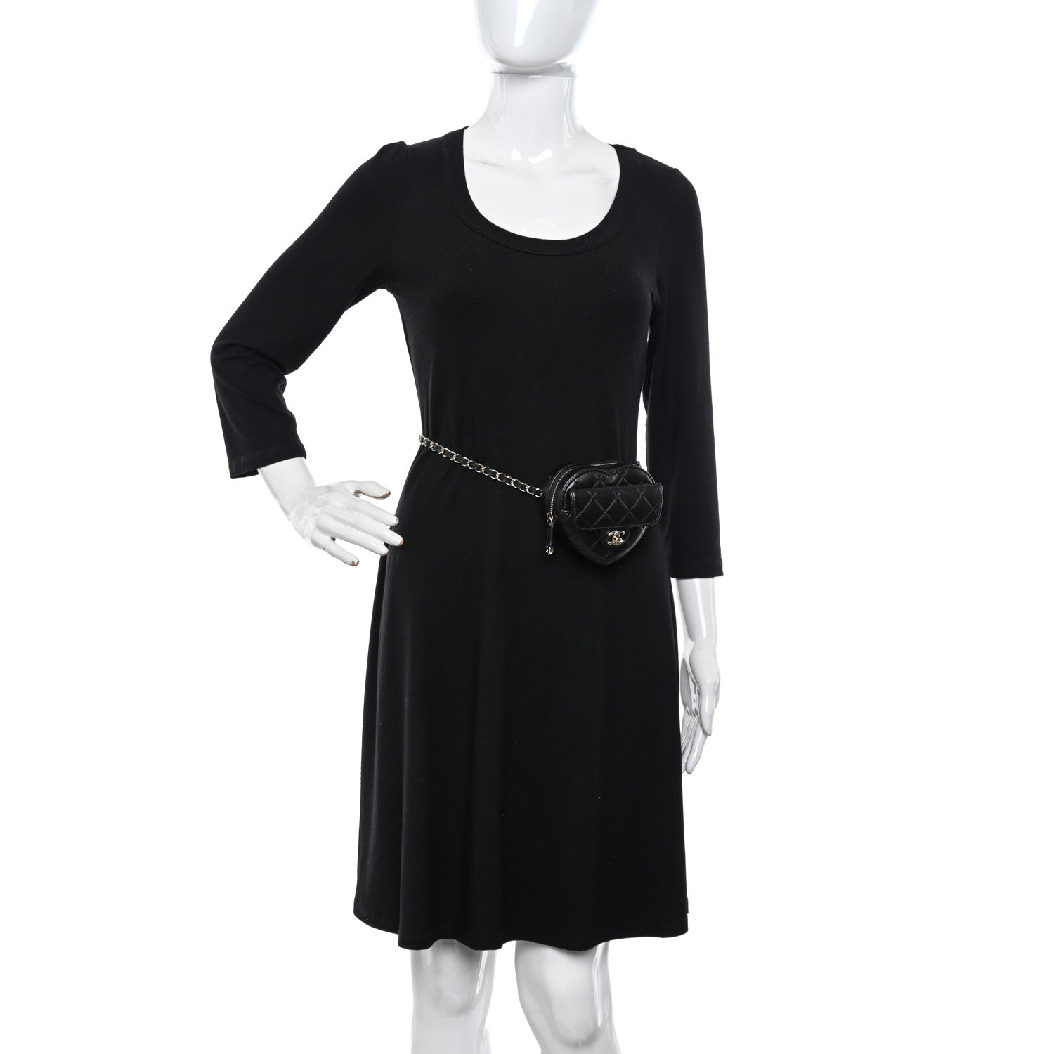 Chanel Lambskin Quilted CC In Love Heart Waist Belt Bag With Chain Black 2 of 9