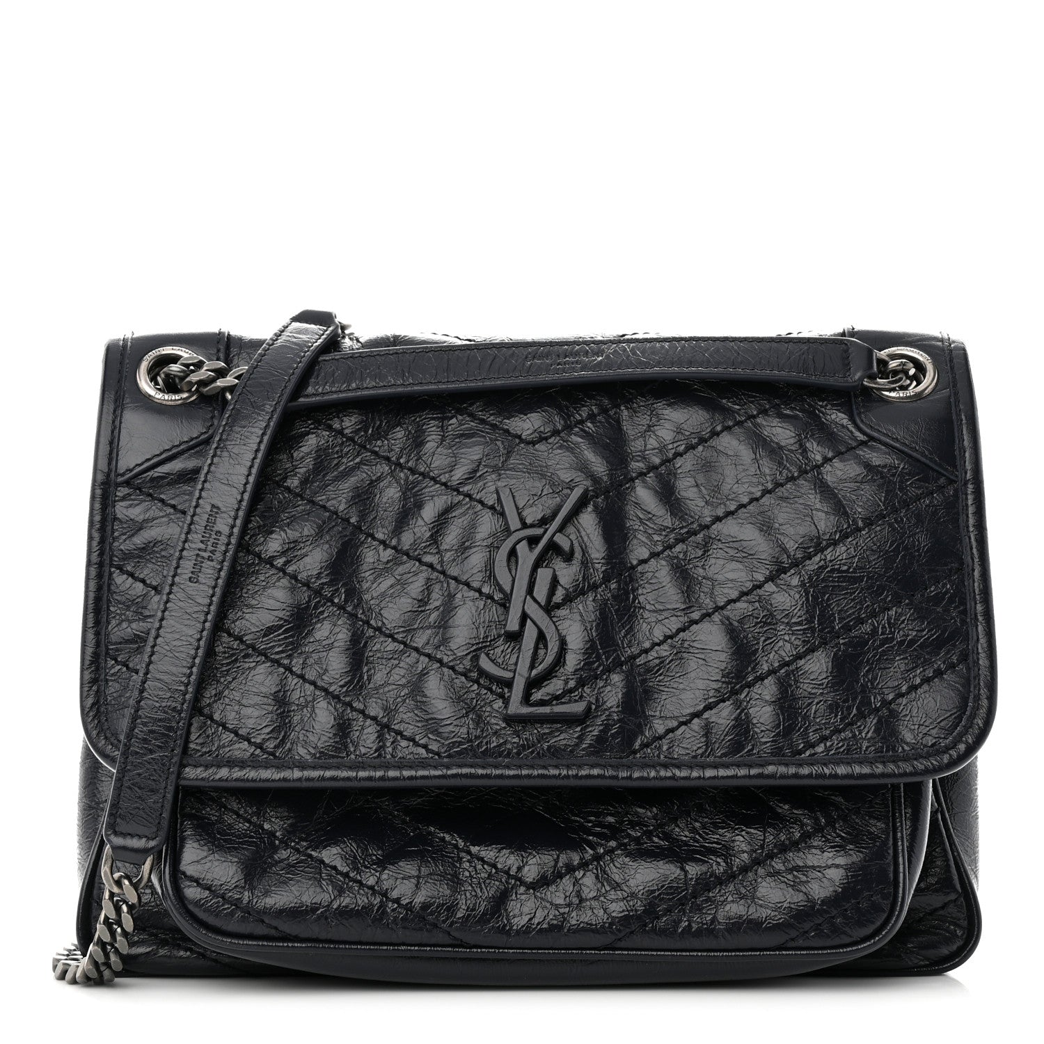 Saint Laurent Crinkled Calfskin Matelasse Monogram Medium Niki Chain Satchel Deep Marine 1 of 9