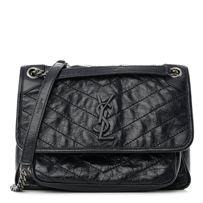 Saint Laurent Crinkled Calfskin Matelasse Monogram Medium Niki Chain Satchel Deep Marine 1 of 9