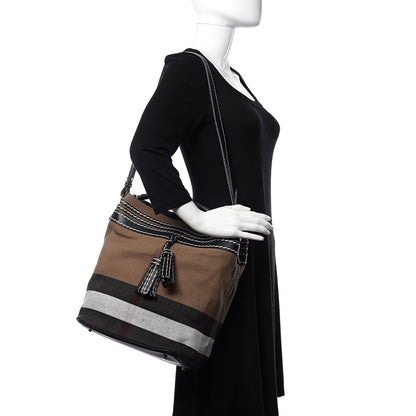 Burberry Canvas Mega Check Medium Ashby Tassel Hobo Black 2 of 10