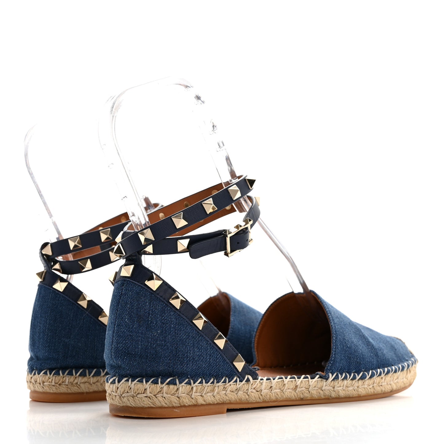Denim Rockstud Ankle Wrap Espadrille 20mm Flats 40 Light Denim
