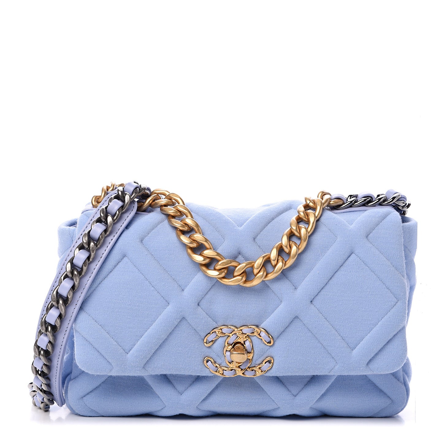 Jersey Lambskin Quilted Medium 19 Flap Light Blue