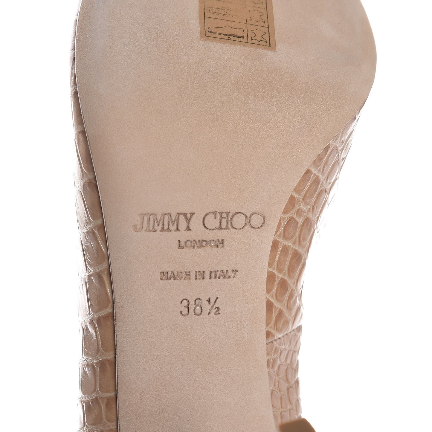 Calfskin Croc Embossed Valika Peep Toe Pumps Heels 38.5 Beige