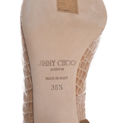Jimmy Choo Calfskin Croc Embossed Valika Peep Toe Pumps Heels 38.5 Beige 8 of 10