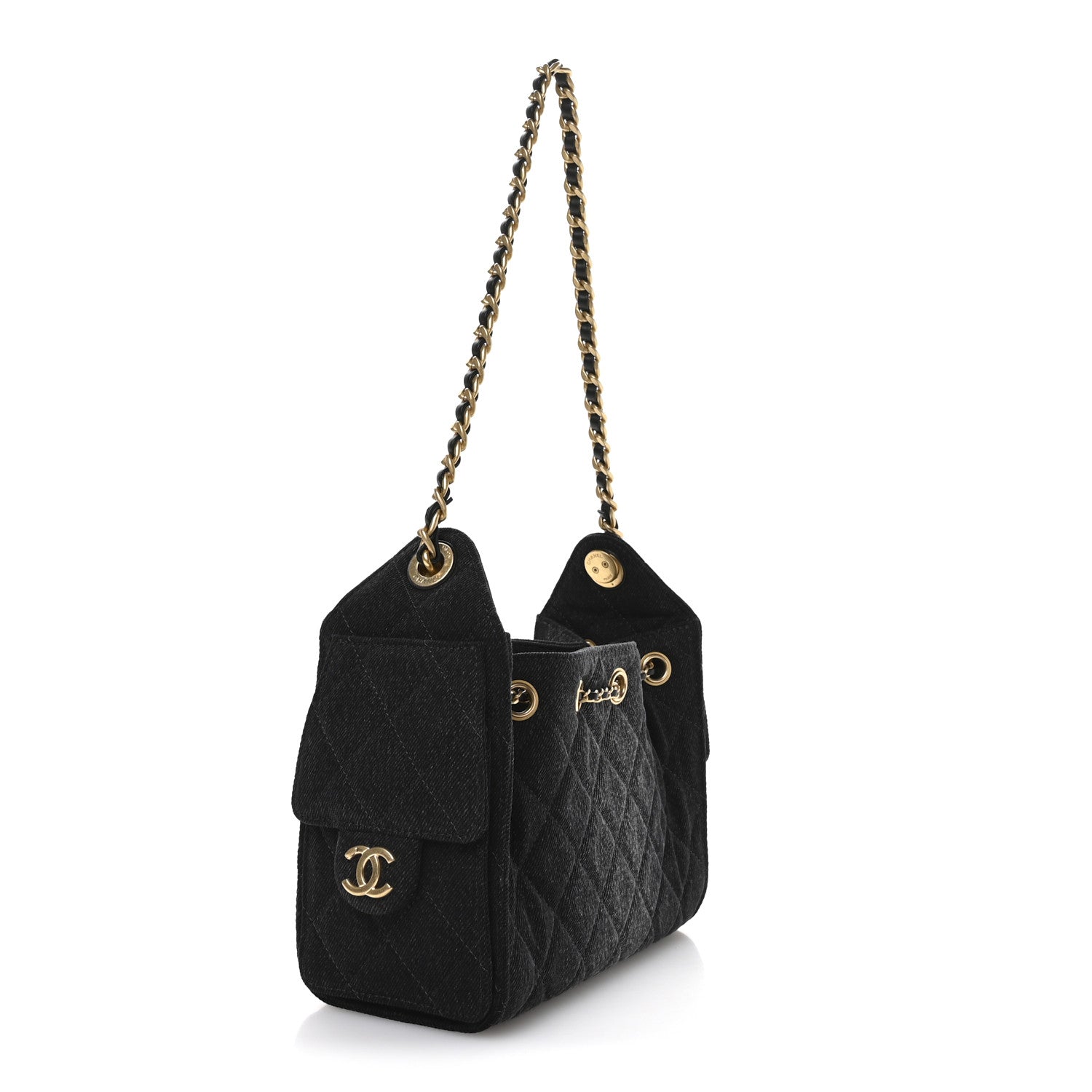 Chanel Washed Denim Quilted Mini Chanel 25 Handbag Black 1811527