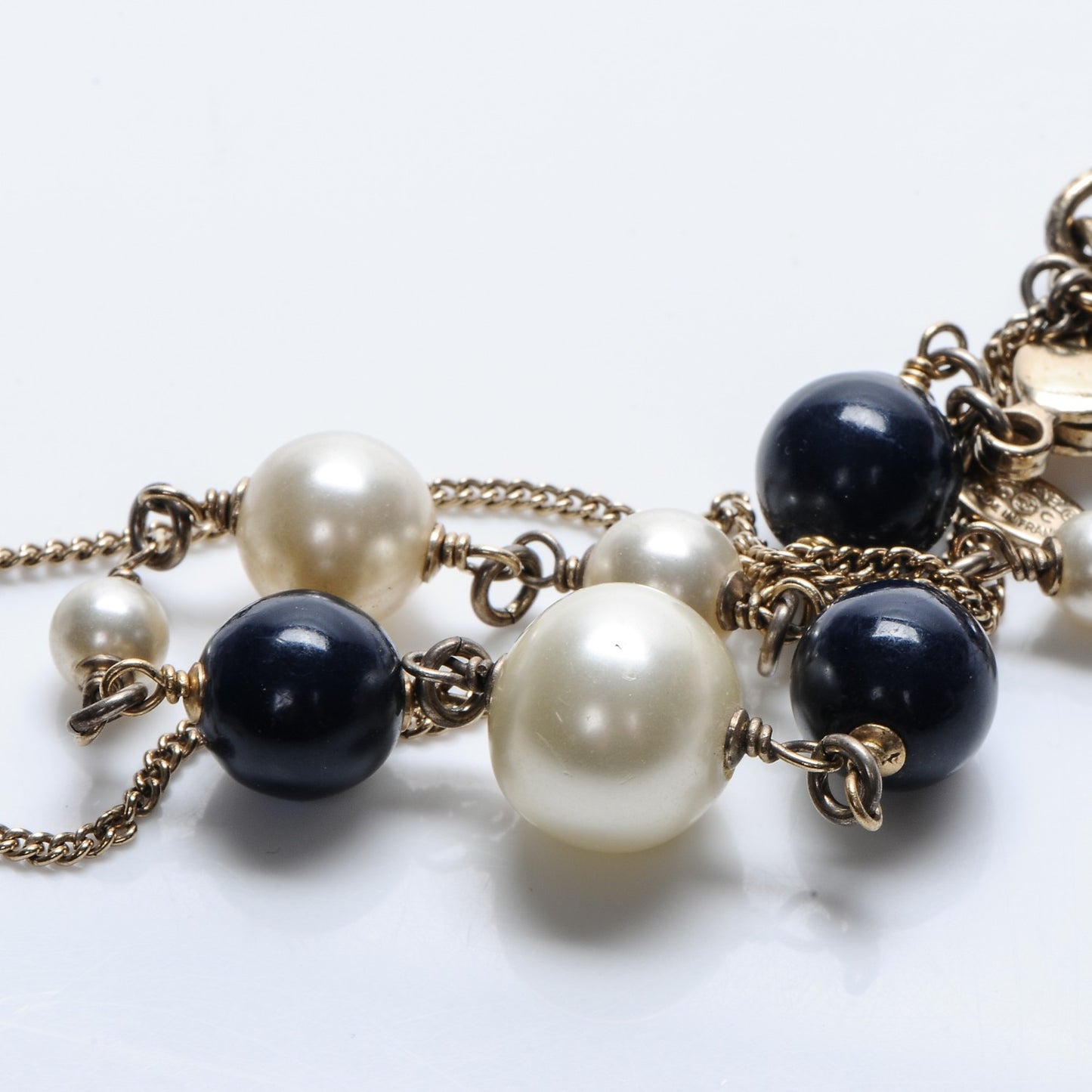 Pearl Beaded CC Long Necklace Navy