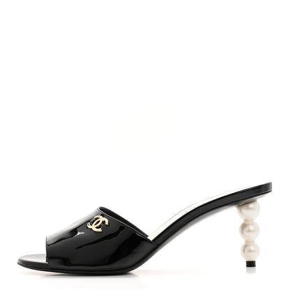Chanel Patent Lambskin Pearl Mules 40.5 Black 1 of 13