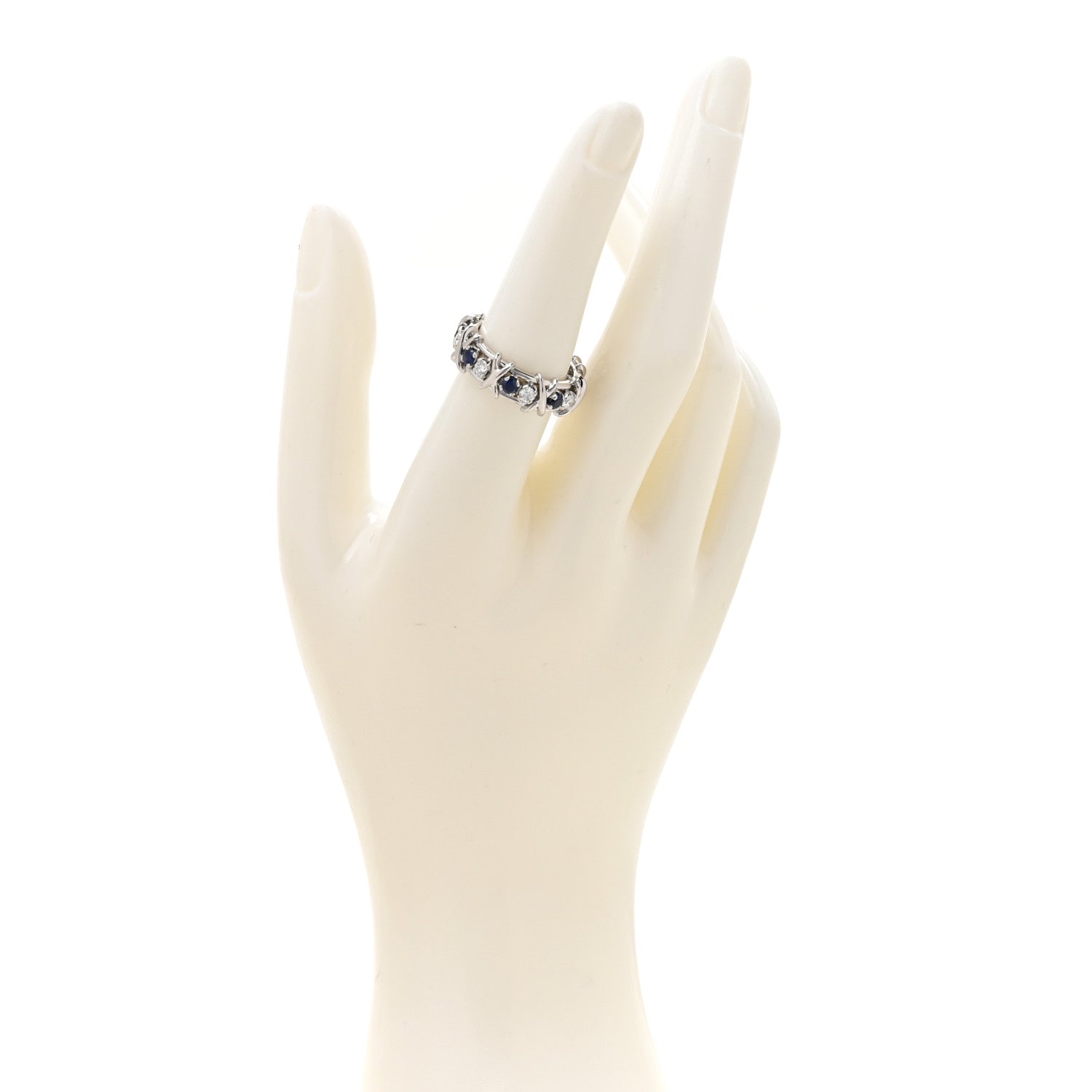 Tiffany Platinum Diamond Blue Sapphire Schlumberger Sixteen Stone Ring 55 7.25 2 of 6