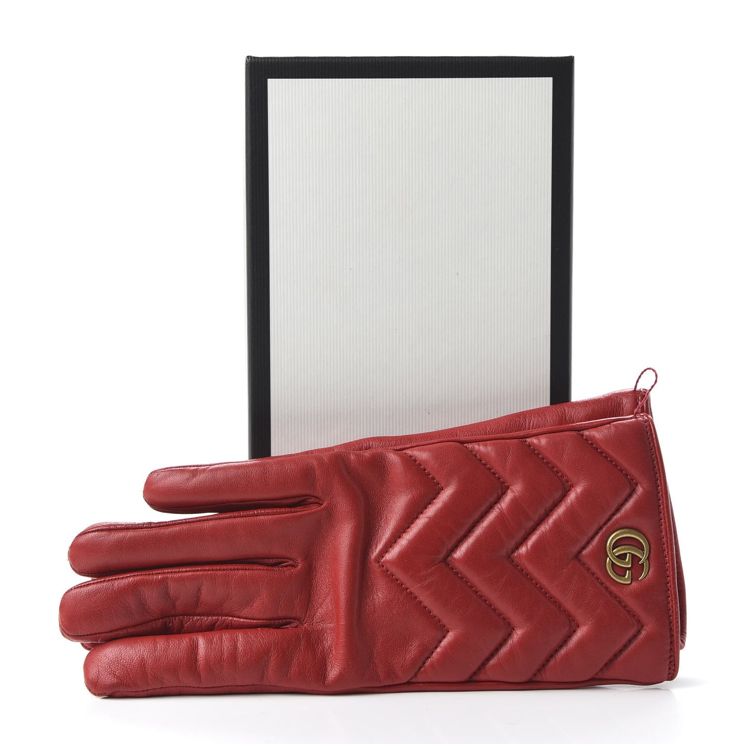 Nappa GG Marmont Chevron Gloves 7 Red