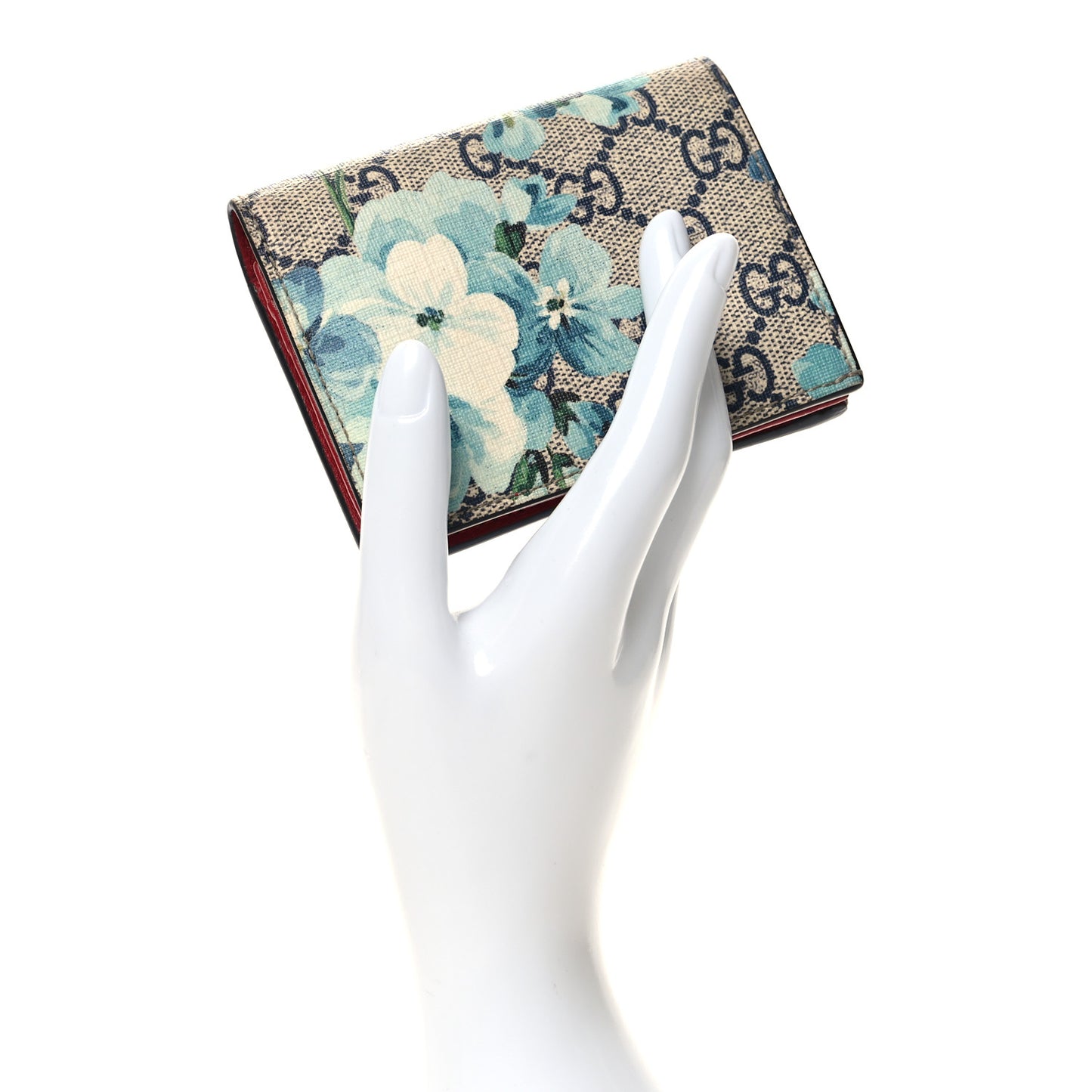 GG Supreme Monogram Blooms Card Case Wallet Beige Blue Navy Hibiscus Red