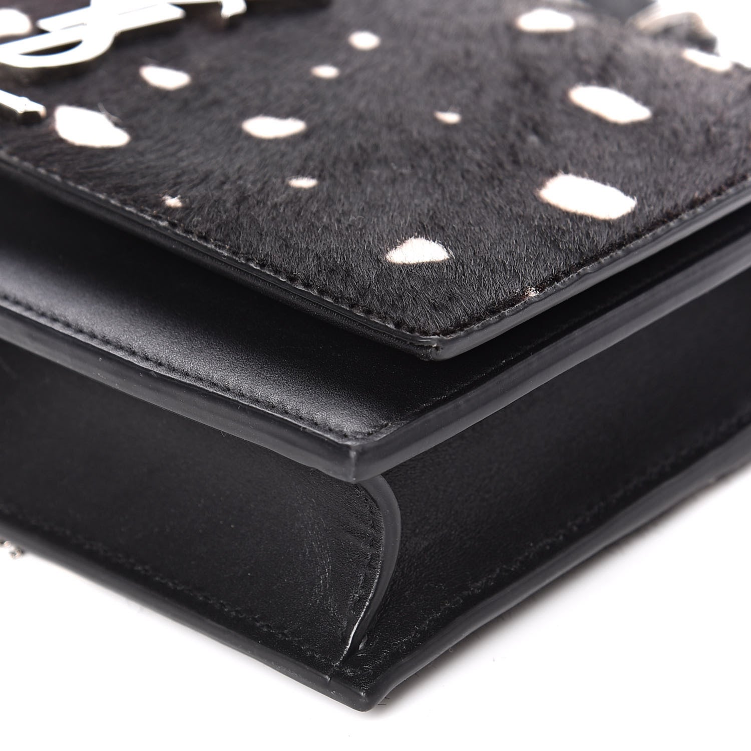 Saint Laurent Calf Hair Spotted Monogram Kate Tassel Chain Wallet Black 8 of 9