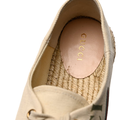 Gucci Canvas Logo Lace-Up Platform Espadrilles 38 Greggio Grege 11 of 13