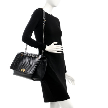 Lanvin Hammered Calfskin Large Happy Edgy Shoulder Bag Black 2 of 11