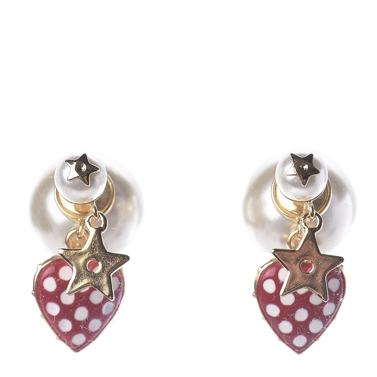 Christian Dior Pearl Heart Dioramour Tribal Earrings Gold Red 1 of 4